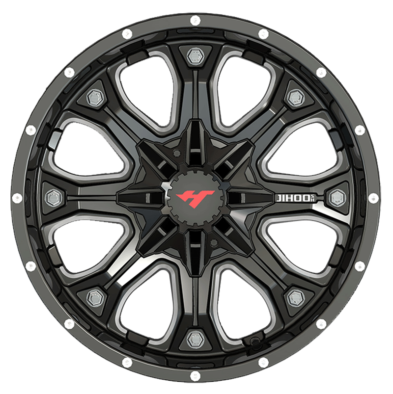 20×12 inch Semi Matte Black Milling Spoke/Chrome Stud wheel rim