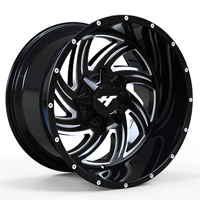 24X12 inch 8X170 Black Machine Face/Chrome Stud wheel rim
