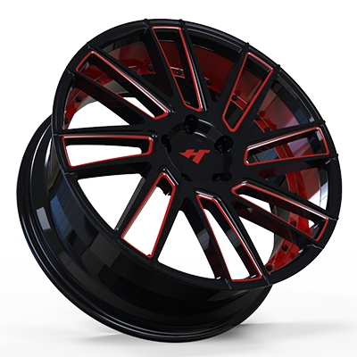 18X8.0 inch Red Milling Spoke / Black Point wheel rim