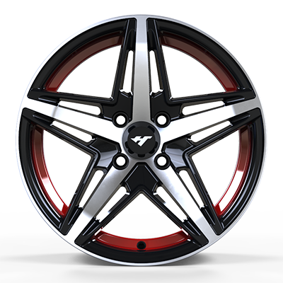 14X6.0 inch Black Machine Face/Red Undercut wheel rim