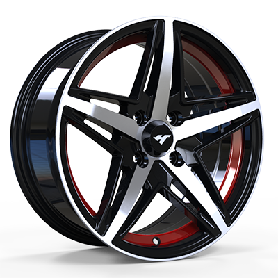15X7.0 inch Black Machine Face/Red Undercut wheel rim