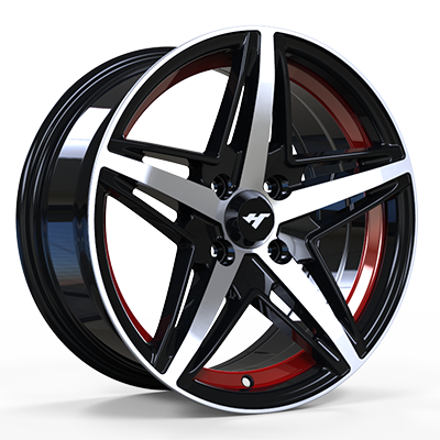 13X6.0 inch Black Machine Face/Red Undercut wheel rim