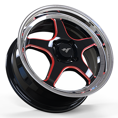 15X7.0 inch black / red / mirror lip wheel rim