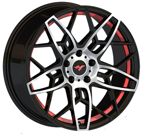 18X8.0 inch Semi Matte Black Machine Face/Red Undercut wheel rim